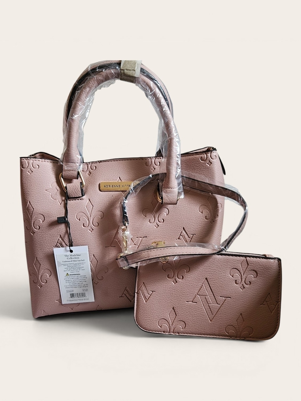 Adrienne Vittadini Dusty Rose Embossed Tote with Wristlet